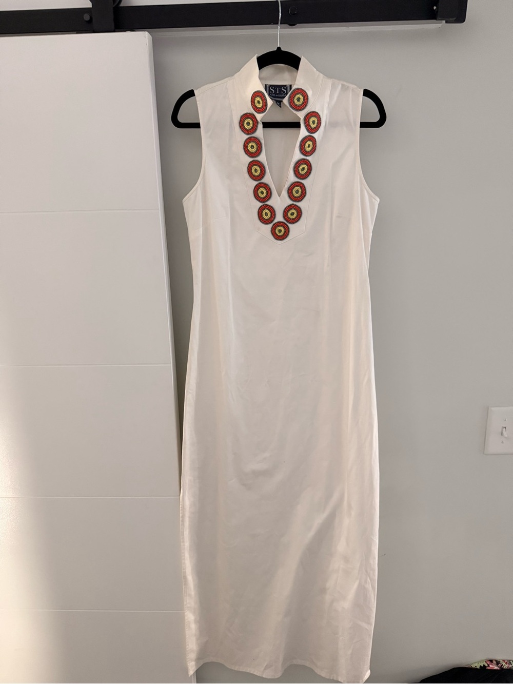Sail to Sable White Sleeveless Maxi Dress with Embellished Neckline